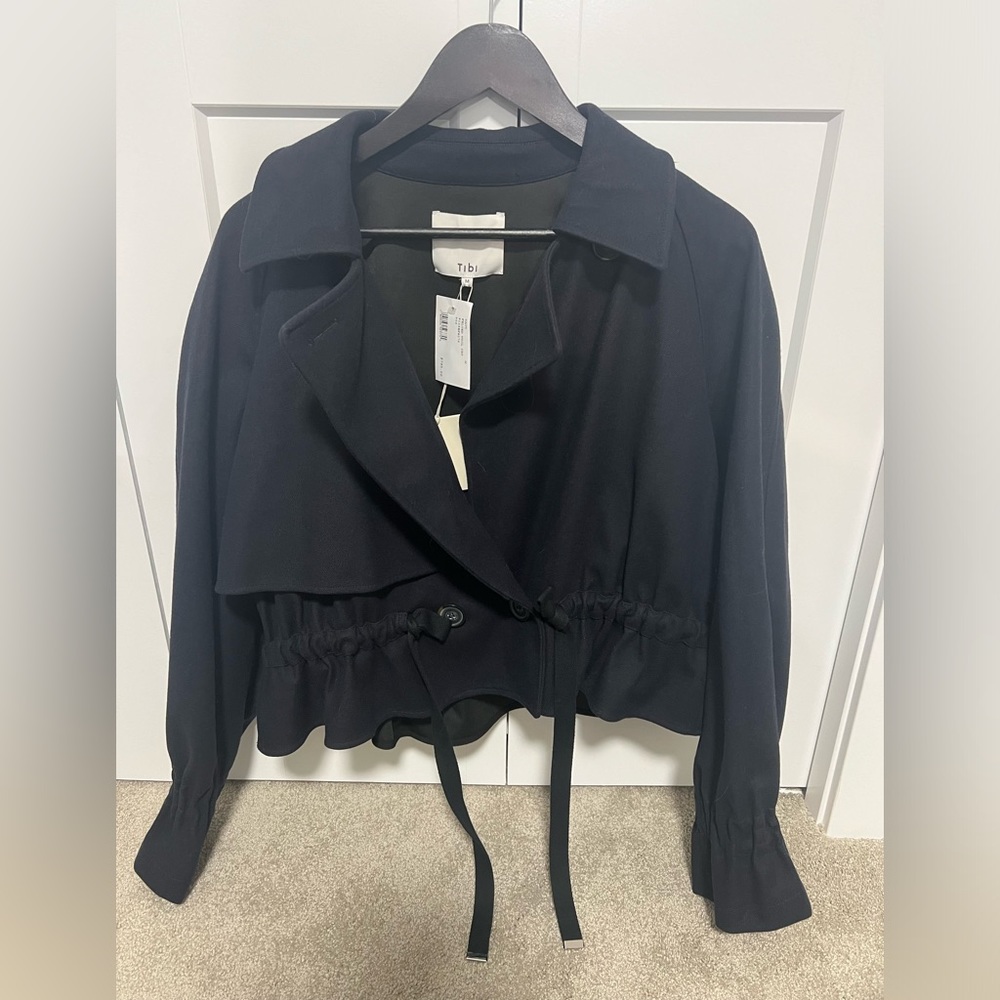 Tibi felted cropped trench coat, navy
